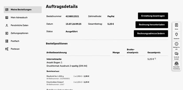 AS-Bild_Postaccount_Auftragsdetails_sw_Noe.jpg (Bild: © Deutsche Post) AS-Bild_Postaccount_Auftragsdetails_sw_Noe.jpg (Bild: © Deutsche Post)